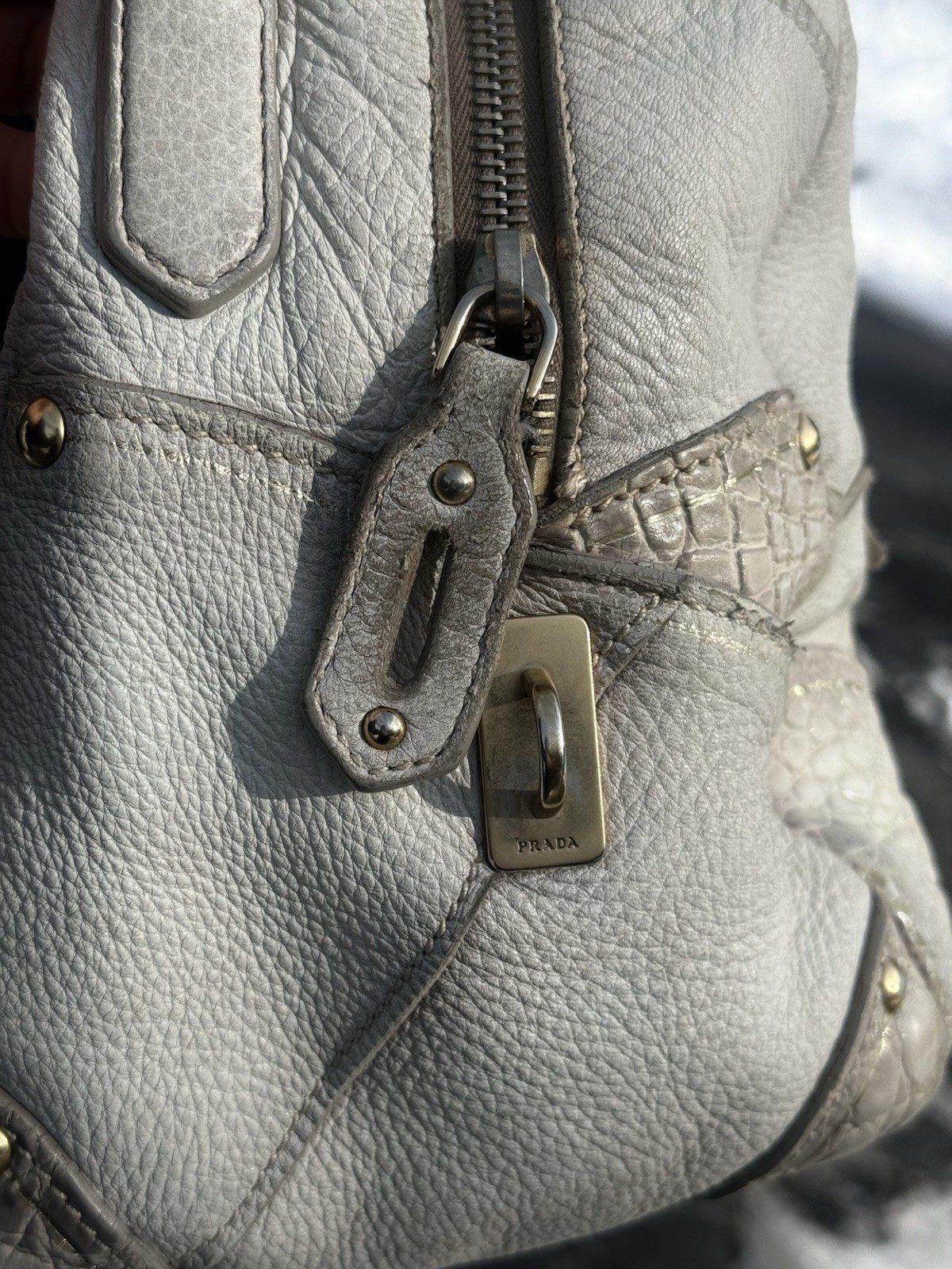 Authentic Prada Cervo Patchwork Bowler Bag Ivory … - image 10