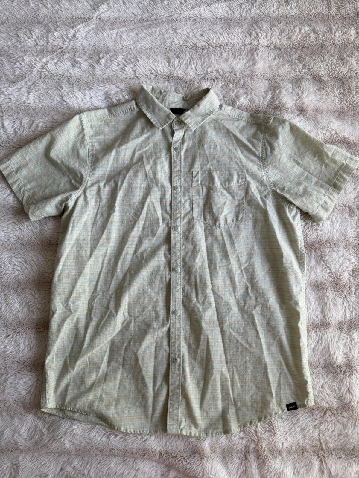 prAna Men’s Medium Plaid Button Up Shirt Short Sleeve Organic Cotton Hiking
