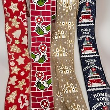 Multiple Style Christmas Wired Printed Ribbon  10 Yd 2.5  4 Styles