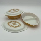 Set of 2 Vintage Pyrex Butterfly Gold Casserole Dishes: 1.5 Qt #043 & 1 Qt #063