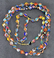Vtg MILLEFIORI MURANO Glass Color Art Glass Beads Necklace Strand Broken 44”