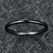 2mm Thin Black Tungsten Womens Ring Wedding Ring Simple Polished Promise Ring