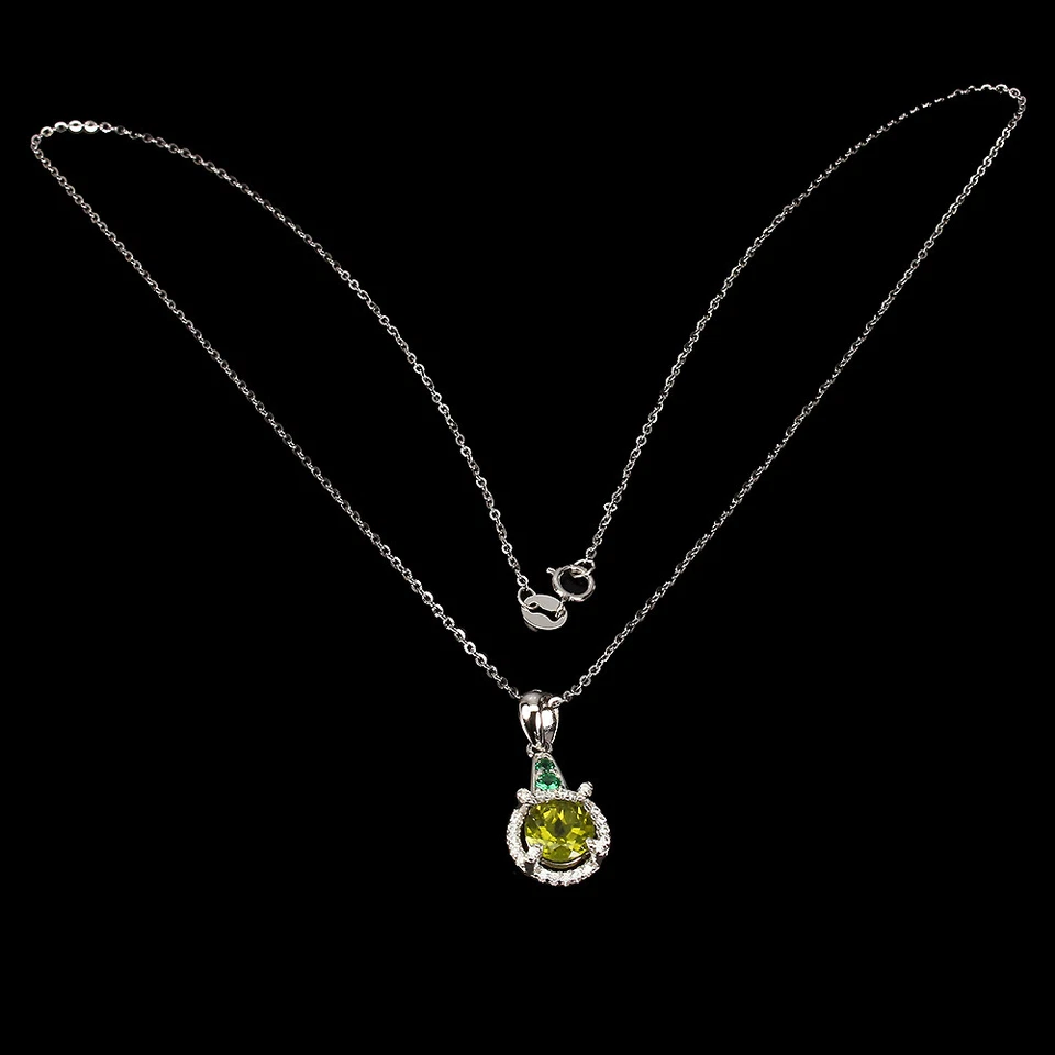 925 Sterling Silver Necklace Round Peridot 7mm Simulated Cz Gemstone Jewelry - Image 3 of 4