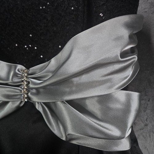 Vintage Ruby Rox Evening Dress 16 Black & Silver Satin Sequins Bubble Hem Prom - Picture 6 of 15