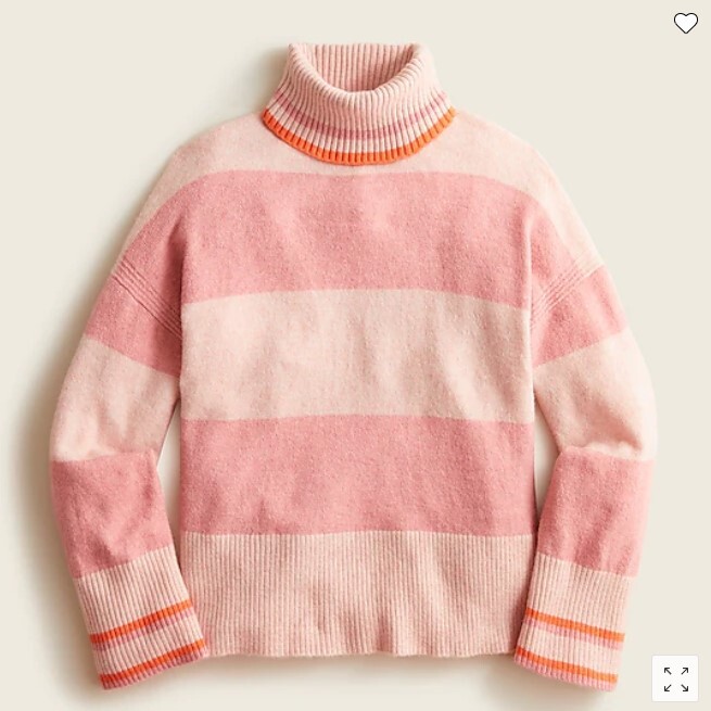 New J Crew Green Pink Striped Turtleneck Merino Wool Crop Sweater