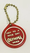 Vintage Olympia Beer Keychain Plastic Gold Red Oly Key Chain Smiley Face