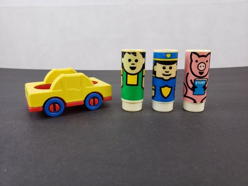 Vintage Johnson and Johnson Toy Peg Pals Car Police Person and Pig
