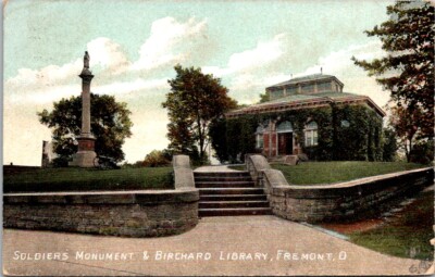 Vintage Postcard Soldiers Memorial Monument Blanchard Library Ohio OH 1910  W300