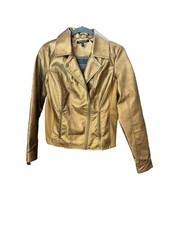 Nwt Baccinni Faux Leather Gold Metallic Studded Collar Line Vintage Look Jacket