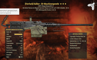 Fallout 76  300% Muni (vierfach) Kaliber .50 Letzt Schuss Q2525 Waffe Ps4 & Ps5