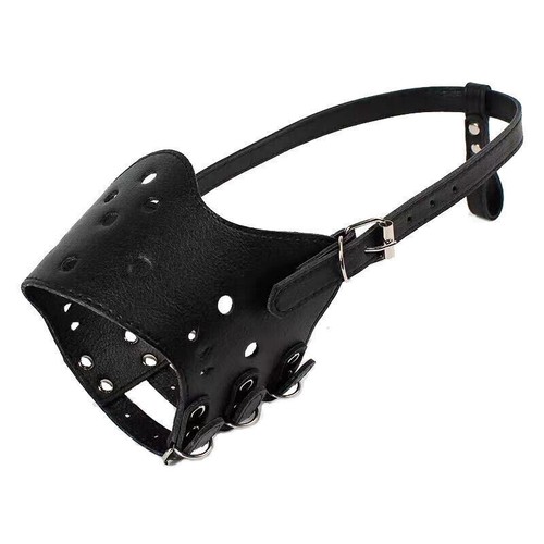 Adjustable Leather Pet Dog Mask Mouth Muzzle Anti Barking Bite Stop Chewing - Picture 12 of 16