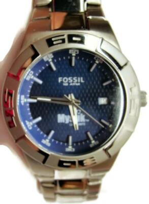 Fossil Mystik Lubricant 10ATM WR Blue Dial Silver T Bracelet Date Watch New  Batt