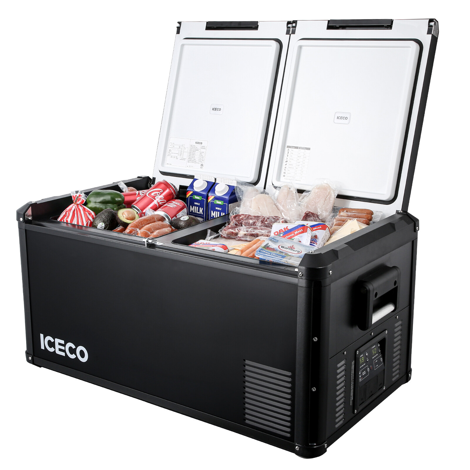 90L Dual Zone Car Fridge Freezer 95QT Camping Truck Portable Refrigerator