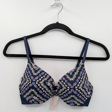 Victoria's Secret PINK Bra 34C Blue Floral Geo Push Up-READ