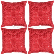Cotton Throw Pillow Covers Mirrored Ethnic Embroidered 40x40 cm Set Of 4 Cushion