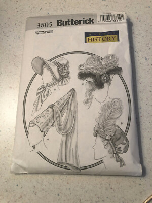 Historical Period Hats, bonnets - Butterick Pattern 3805-  new/uncut  Sz. S-L