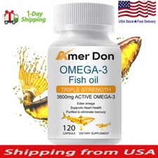 omega 3 fish oil capsules 3x strength 3600mg epa & dha, highest potency 120Pills