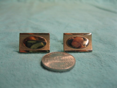 Gemelos ovalados en blanco centro rectangular chapados en oro vintage Anson CI12 - Imagen 1 de 4