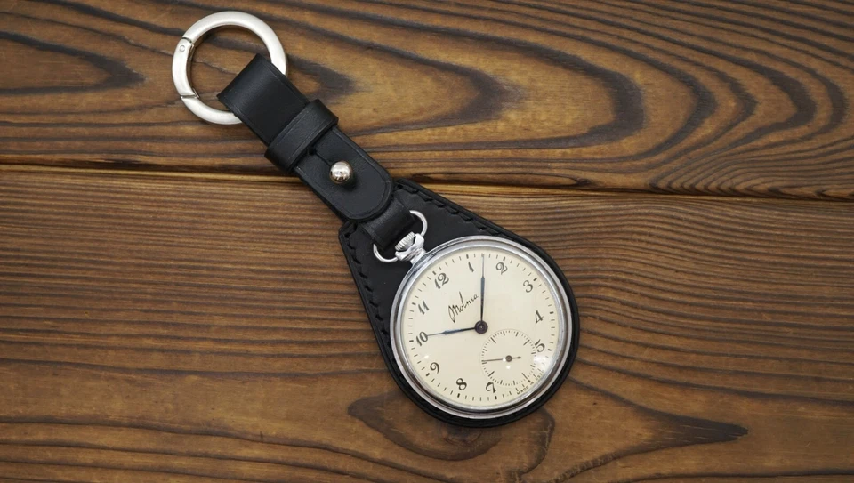 Vintage Molnija 18j precision + New black leather case for pocket watch 45mm - Image 3 of 4