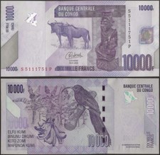 Kongo, Demokratische Republik P103d B325d 10000 Francs Banknote 2022 UNC @ EBS
