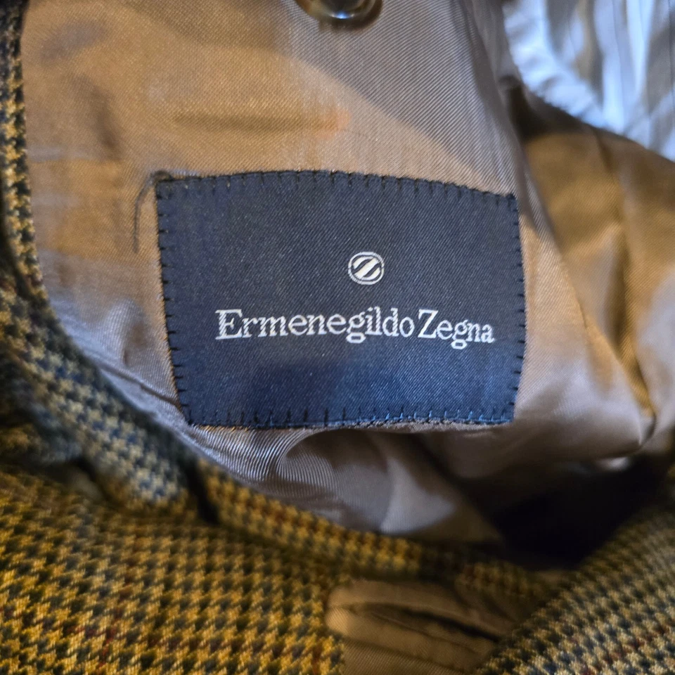 Blazer Ermenegildo Zegna Para Hombres 44 Marrón Pata de Gallo Cachemira Lana Abrigo Deportivo Foto 3 de 4