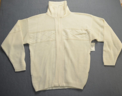 Vintage American Priority Zip Sweater Mens Sz M Made In USA Ivory New Deadstock