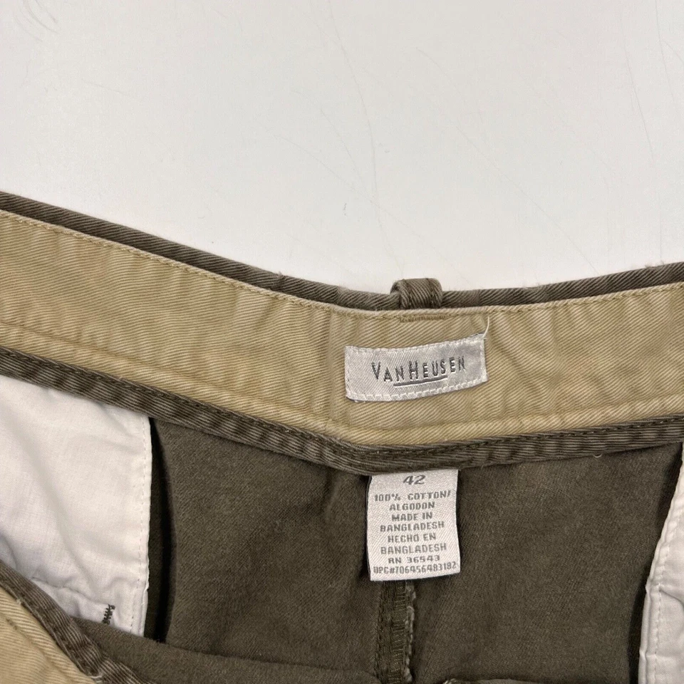 Pantalones Cortos Chinos Van Heusen Para Hombres Talla 42 Marrón Caqui Algodón Frente Plano Informales Foto 4 de 4