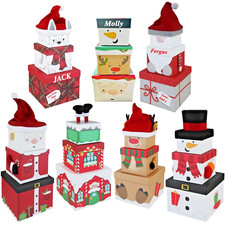 Christmas Gift Boxes 3 Stacking Nest Wrapping Present Box Snowman Xmas Santa Elf