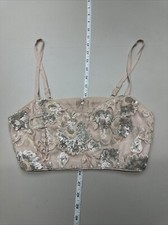 Pale and Silver floral sequence- bustier crop top woman s small