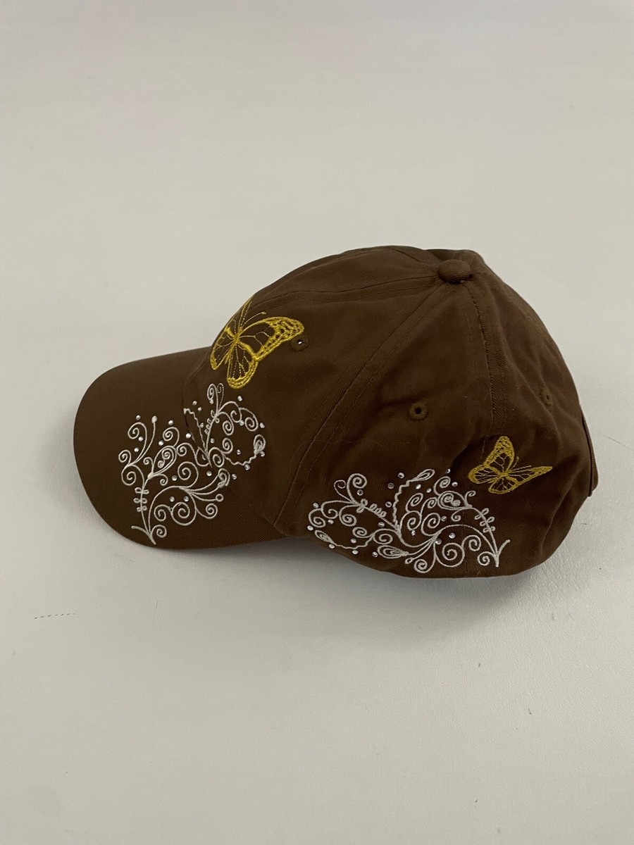 Embroidered Butterfly With Crystals Graphic Brown Baseball  display picture 1