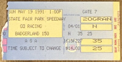 1991 ASA Race Ticket, Milwaukee Mile Badgerland 150, Won by Mike Eddy