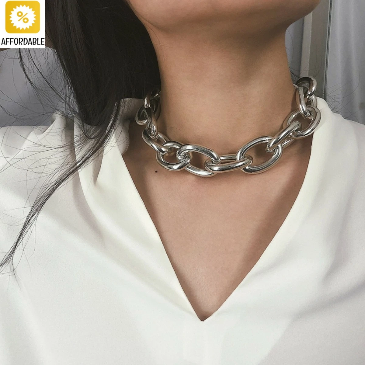 Buy Ayesha Chunky Oval Chain Link Silver-Toned Choker Necklace Online at  Best Prices in India - JioMart.