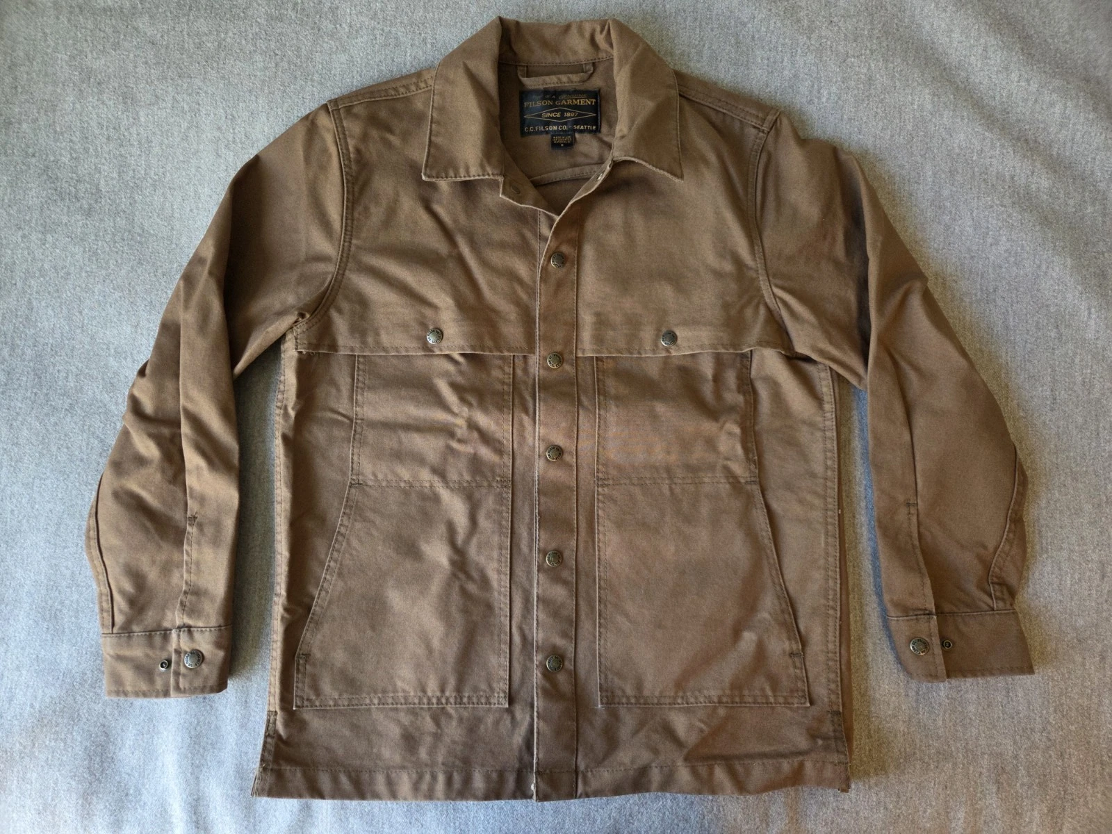 Filson Dry Tin Cloth Jac-Shirt | Small | Made in USA | Sepia | Discontinued image 1