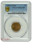 1909-S VDB 1C Lincoln Wheat Cent PCGS MS 64+ BN