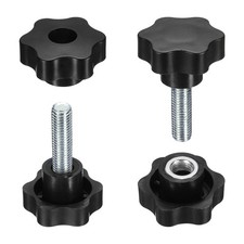 2 Set Star Knobs M12 x 35mm Male + M12 Female Thread 48mm Head Handles, Black