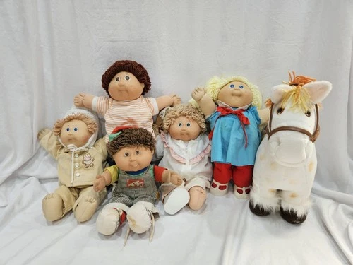 Vintage Cabbage Patch Kids Doll Lot 6 Dolls Plush Horse Toy