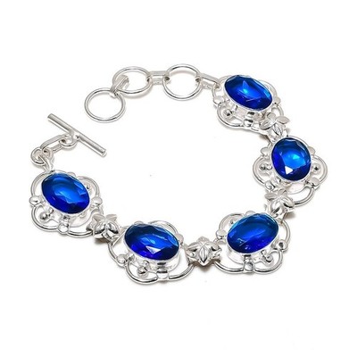 Blue Tanzanite Gemstone Handmade 925 Sterling Silver Jewelry Bracelet Size 7-8''