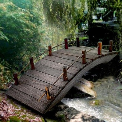 1:12 Dollhouse Mini Wooden Arch Bridge with Railings Miniatures Fairy Garden