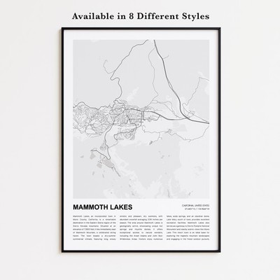 Mammoth Lakes Map Print, California Travel Poster, Modern Map, Wall Decor Art