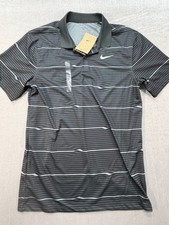 Nike Men Victory Go Dri-Fit Golf polo Shirt Gray White Striped Small