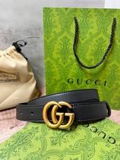 GUCCI BELT BLACK LEATHER 100 AUTHETNIC GOLD BUCKLE M SIZE WOMEN'S CLASSIC ITALY