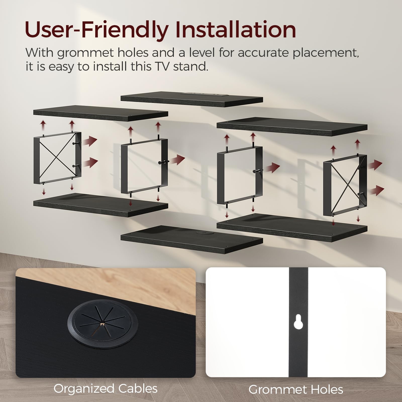 MAHANCRIS Floating TV Stand with Power Outlet, Wall-Mounted Entertainment Cen...