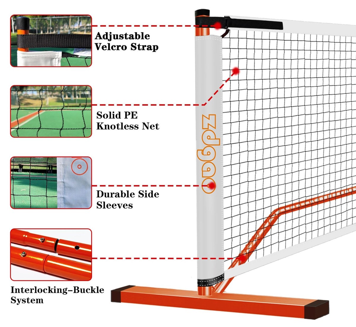 Zdgao Portable Pickleball Net Set With Paddles Set Of 4, 22Ft