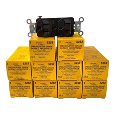 Lot of 10 New Hubbell 5252 Brown Duplex Grounding Receptacles 3 Wire 15 Amp 125