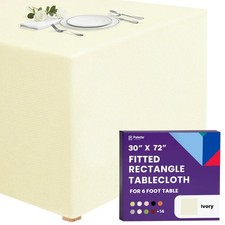 Fitted Tablecloth - 72 x 30 Inch Ivory Floor-Length Fitted Table Cloth for 6 ...