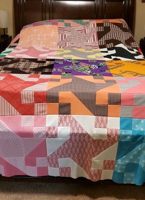 Quilt top unfinished King Sz 96x114 Crimplene Tectured Polyester Retro 70' Vibe