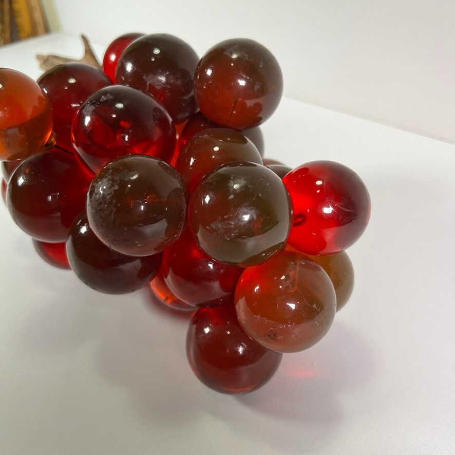 Vintage Mid Century Cluster of Red Acrylic Lucite Grapes Drift Wood Decorative