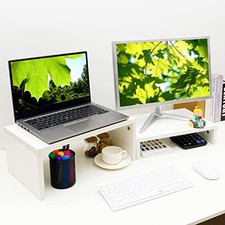 Adjustable White Monitor Stand Riser - 2 Pack, Wood 2 Tier White-2 Pack