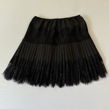 Black Satin Pleated Tiered Floral Lace Mini Slip Skirt Skirt Small Whimsigoth