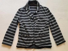 Express Blazer Womens Black XS Striped Collared Open Pockets Long Sleeve Preppy
